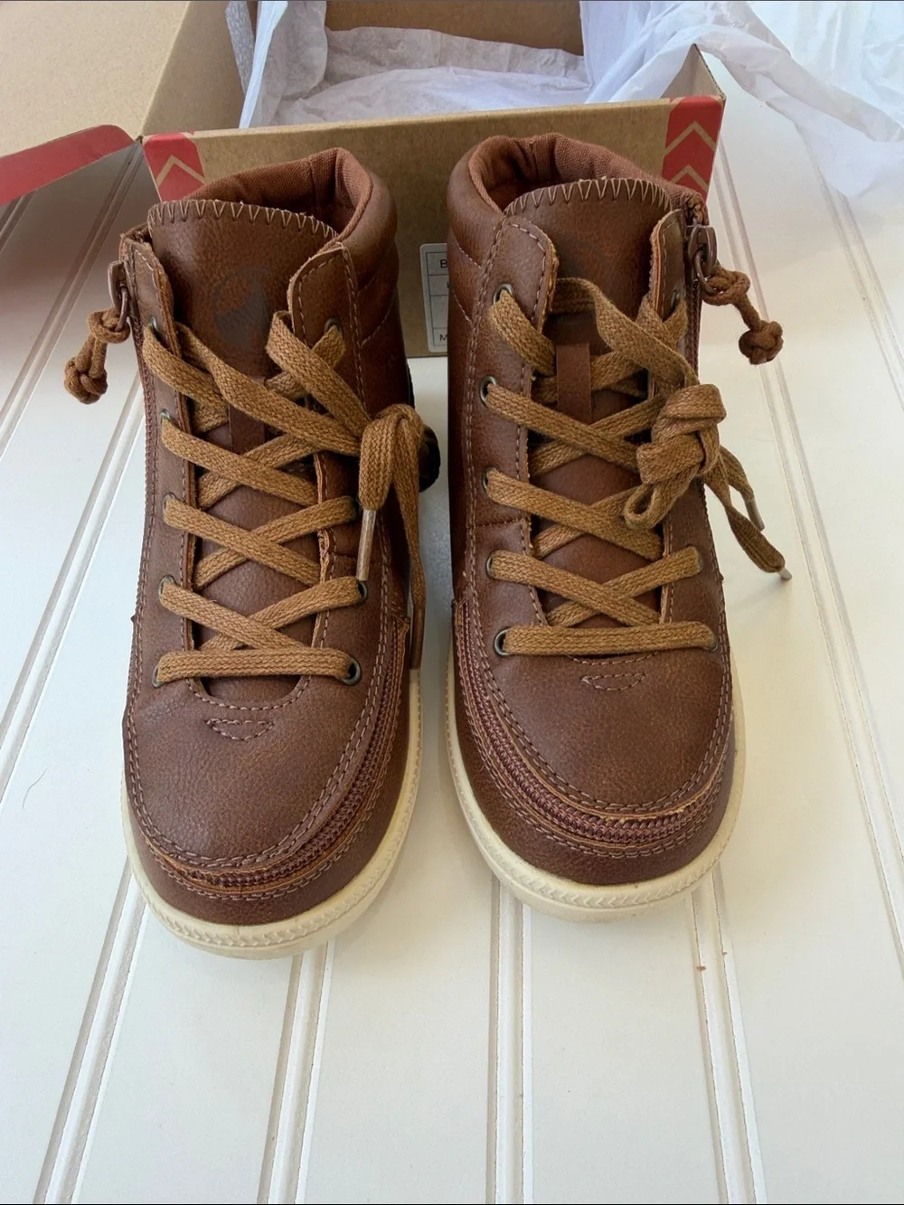 Kids Brown Lace-Up High-Top Boots